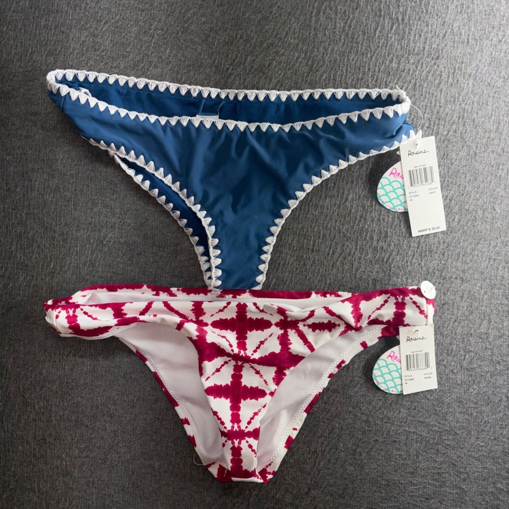 Raisins Mai Tai Pant Bikini Bottoms 2 Pack Navy Blue Burgundy Shibori Medium NWT